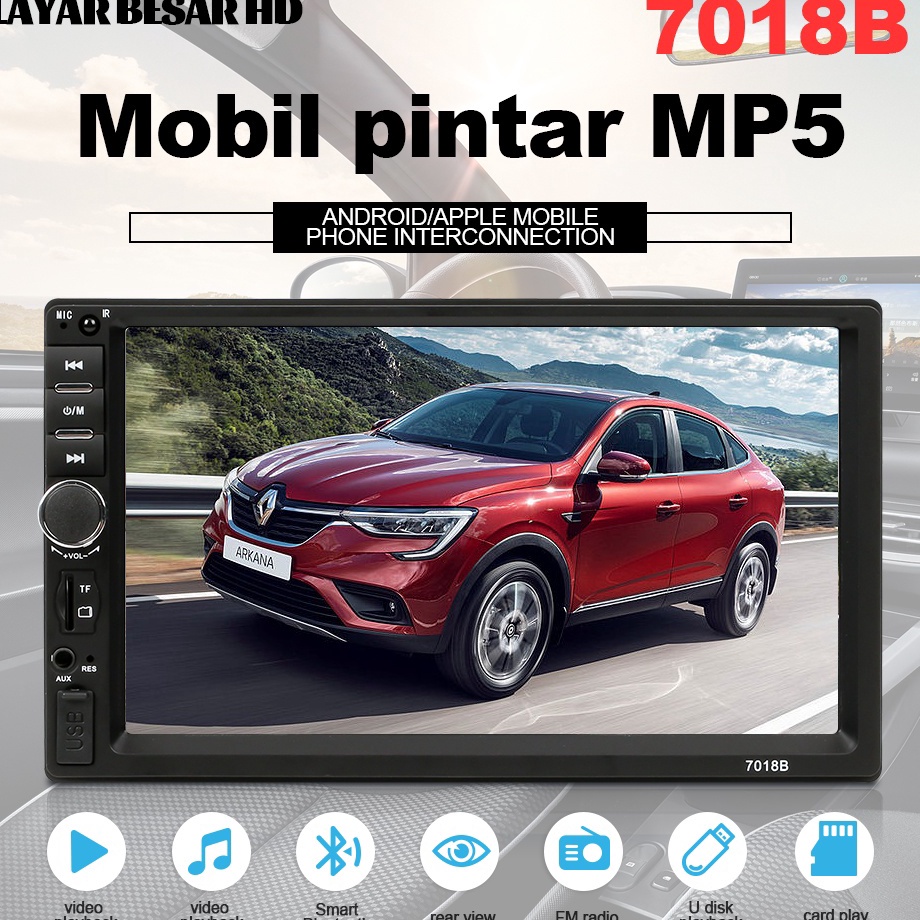 Zn Head Unit DHD 718B Radio Mobil HD IOSAndroid Mirrorlink Mobil MP5 Multimedia Player Layar Sentuh 