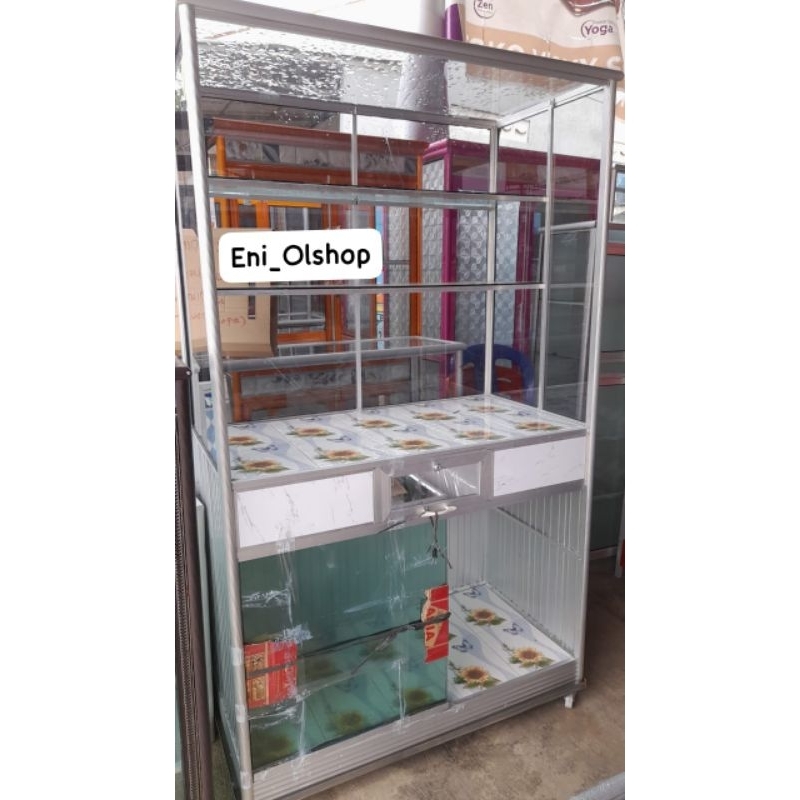 PROMO - ETALASE PEMPEK 100x175cm, Lebar 1 meter, Tinggi 175cm, ETALASE RESTO 5 KERAMIK, LACI, KACA, 