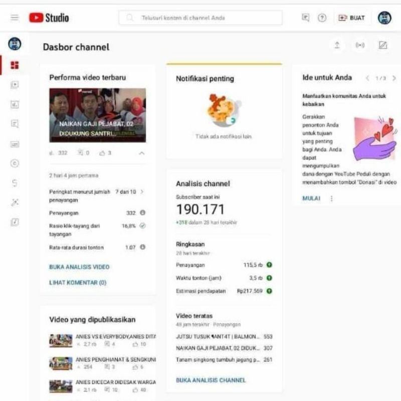 AKUN YOUTUBE 190K SUBSCRIBER MONET
