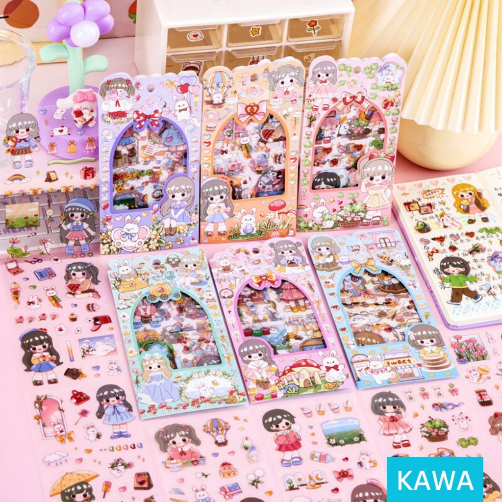 

KAWA Stiker Set isi 4 Lembar DIY Planner Sticker Lucu Cute Girl Jurnal Journal Scrapbook Aesthetic Waterproof Tahan Air