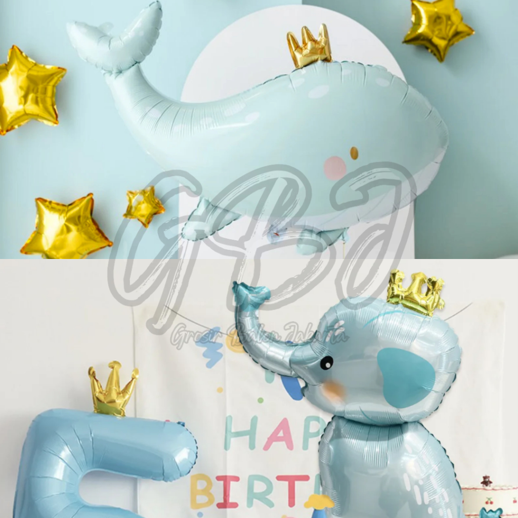 Promo Balon Foil Jumbo Baby Shower / Whale Elephant Crown / Balon Udara / Hot Air Balloon / Ikan