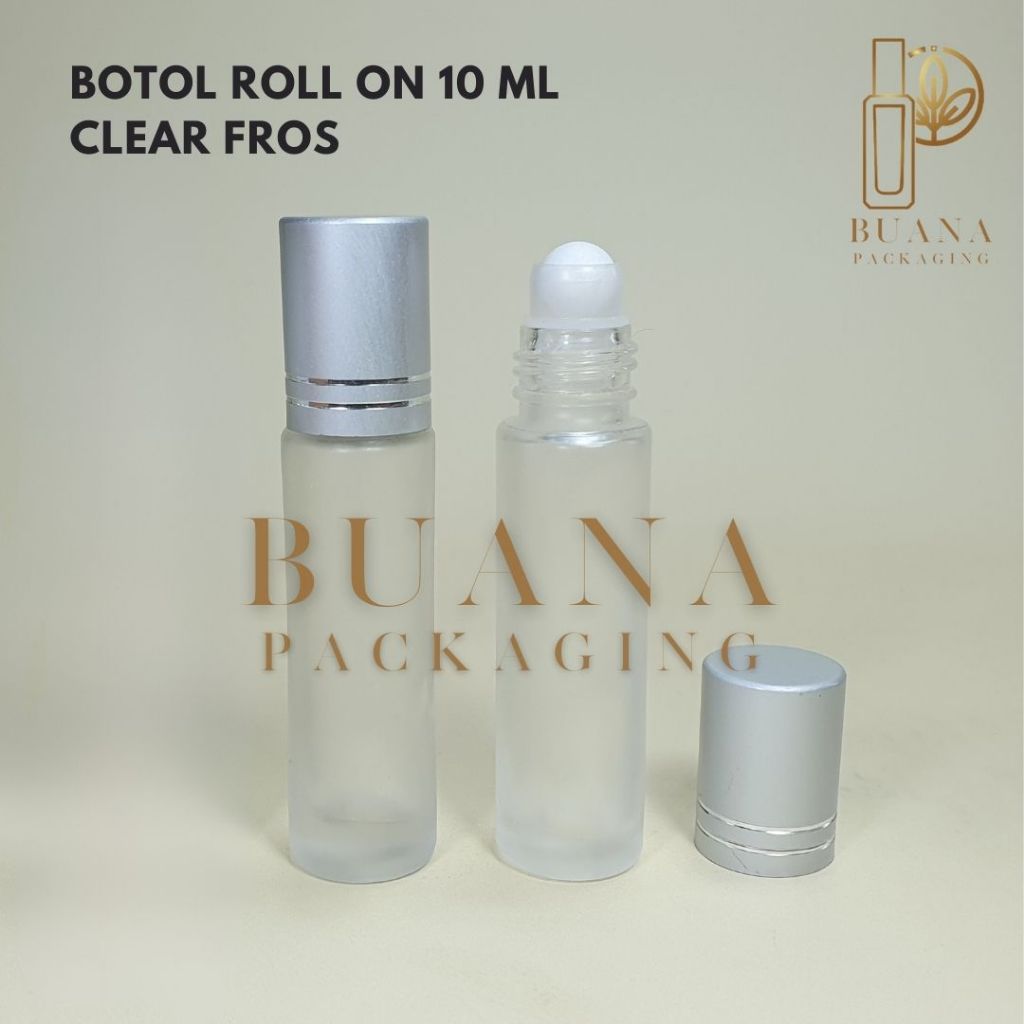 Botol Roll On 10 ml Clear Frossted Tutup Stainles Silver Matte Bola Plastik Putih / Botol Roll On / Botol Kaca / Parfum Roll On / Botol Parfum / Botol Parfume Refill / Roll On 10 ml