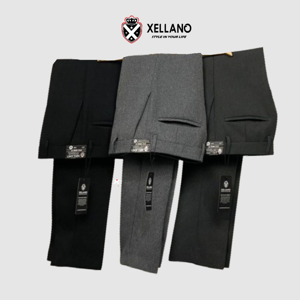Xellano Celana Bahan Pria Panjang Formal Hitam Abu Kerja Kantor Garren Dasar Kain Slim fit 27-38