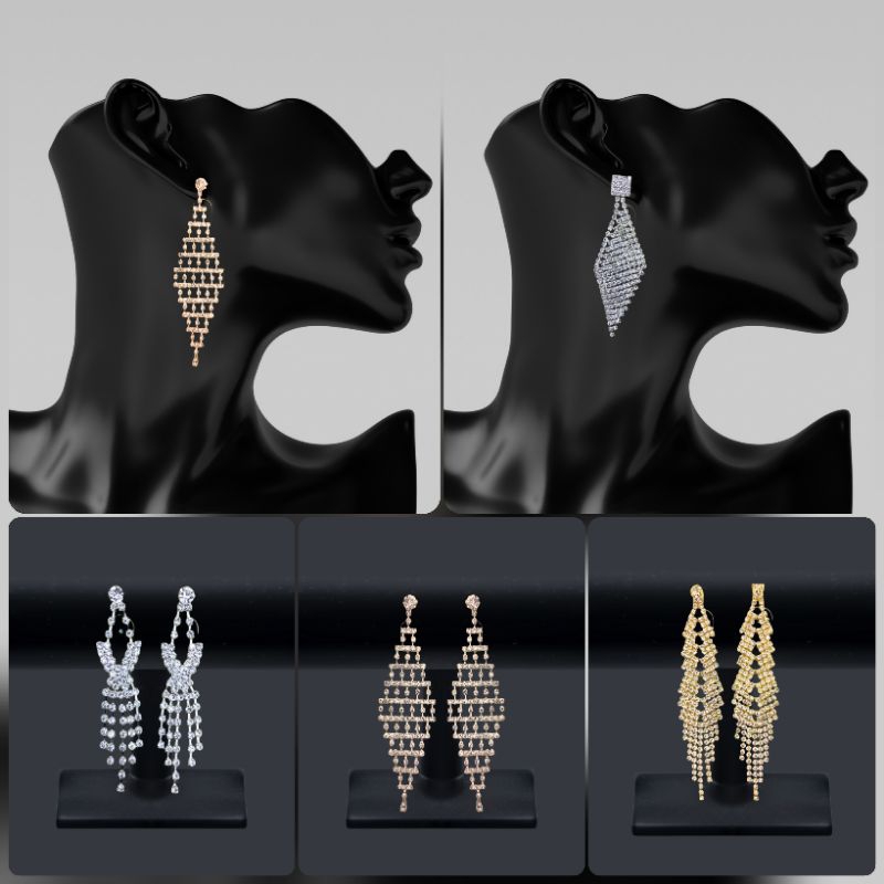 Anting Tusuk Juntai Panjang Anting Permata Diamond Crystal Fashion Earrings