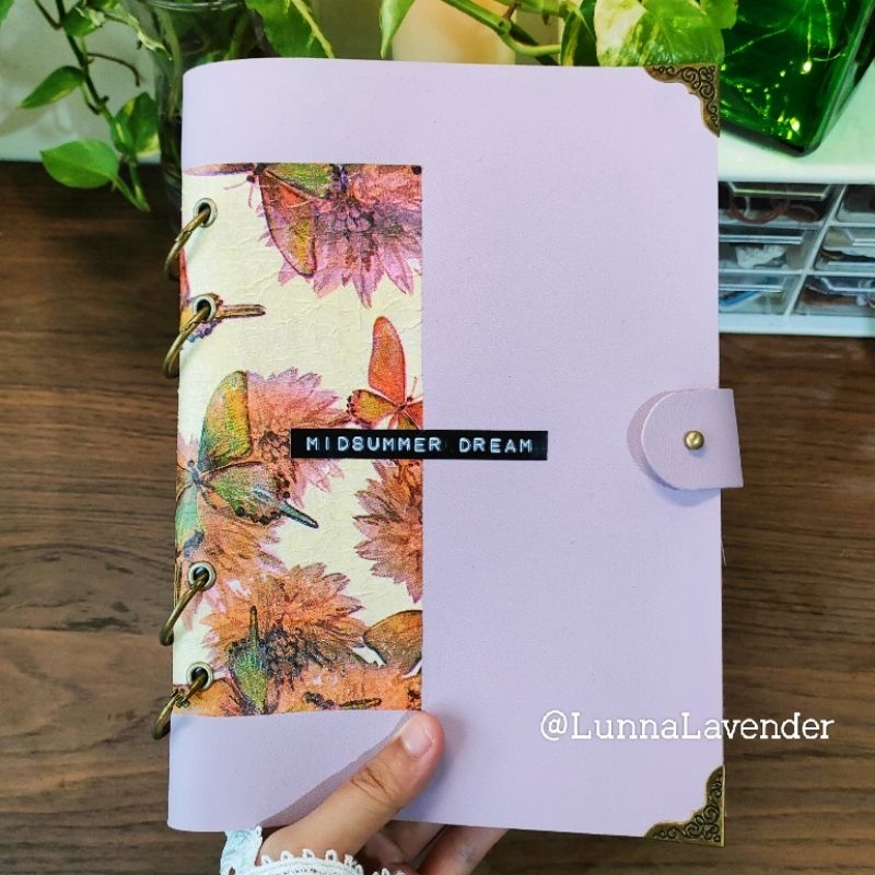 

Traveler's Journal Purple Leather with Butterfly Vintage Pattern A5
