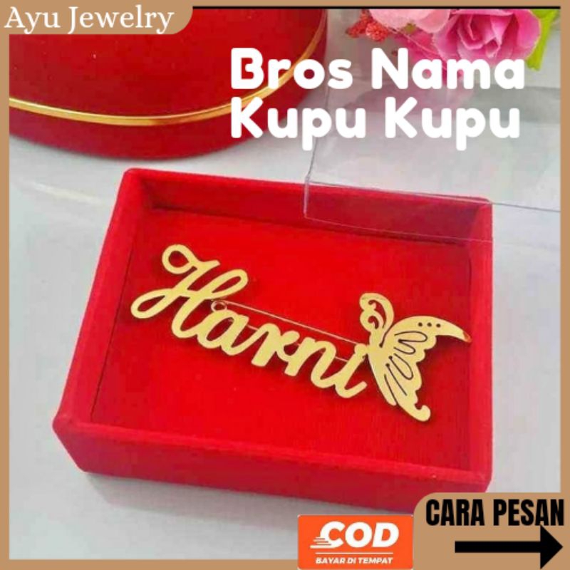 Bros Nama Kupu Polos Mengkilap Titanium Bros Custom Nama