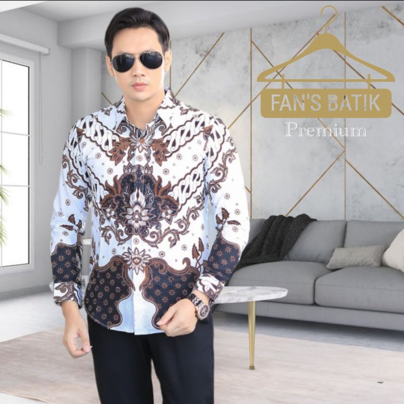 PARANGKUSUMO Putih kemeja batik pria slimfit/kemeja batik pria lengan panjang premium lapis furing/k