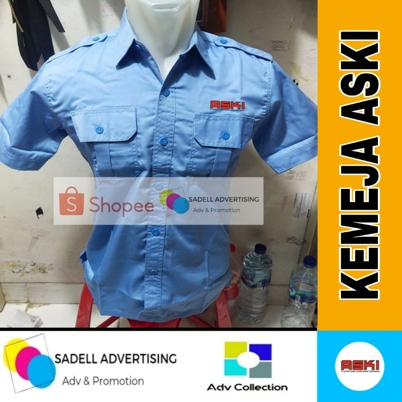 Kemeja ASKI Seragam ASKI Biru Muda PDH Lengan Pendek Pria Bordir