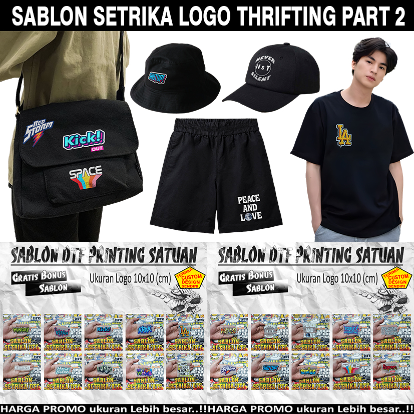 Sablon Kaos DTF Thrift Part 2 logo sablon setrika satuan sablon custom langsung tempel