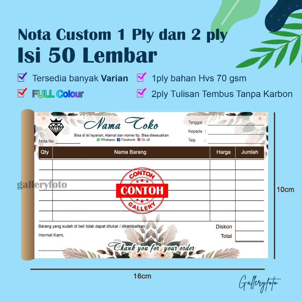 

Nota Custom, Nota penjualan, Nota laundry 1 Ply dan 2 ply Full Colour Murah gratis Design