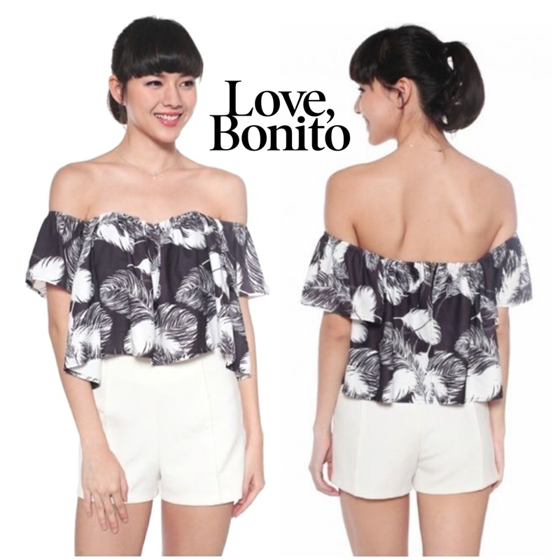 Love Bonito Chanyne Bustier Off Shoulder Cross Front Top White Linen Textured Sabrina Beach Wear Ata