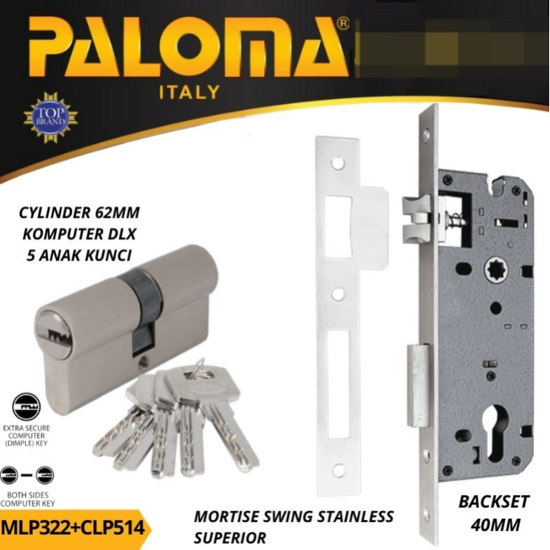 PALOMA MORTISE LOCK SET CYLINDER MLP 322 CLP 514 BODY KUNCI SWING