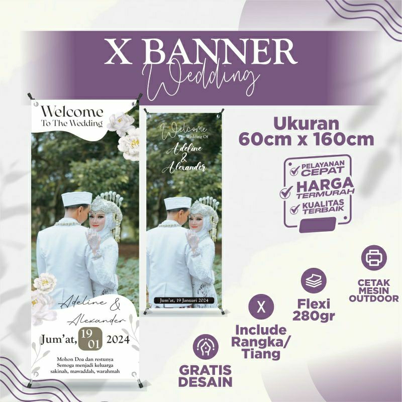 X Banner Pernikahan Wedding Custom Tanpa PO