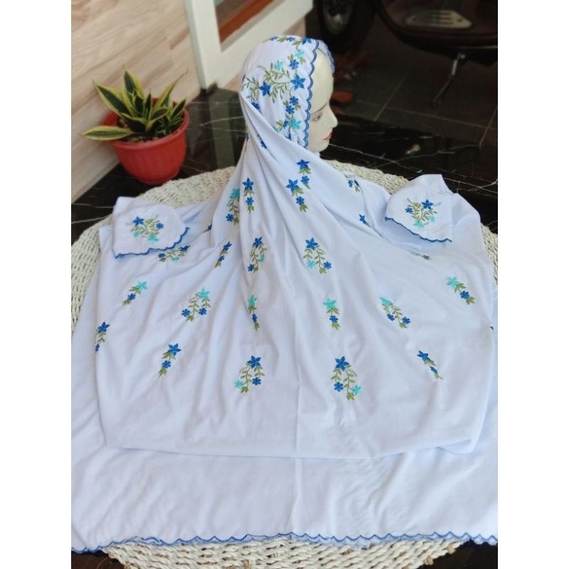 MUKENA TERUSAN SANTRI BORDIR BUNGA BAHAN KAIN  KATUN POLINO MIKRO MUKENA LAJUR MODEL TERBARU MOTIF B