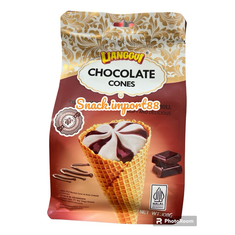 

Lianggui Chocolate Cones 108gr Cones Chocolate Flavour Wafer Roll Biskuit Coklat Bentuk