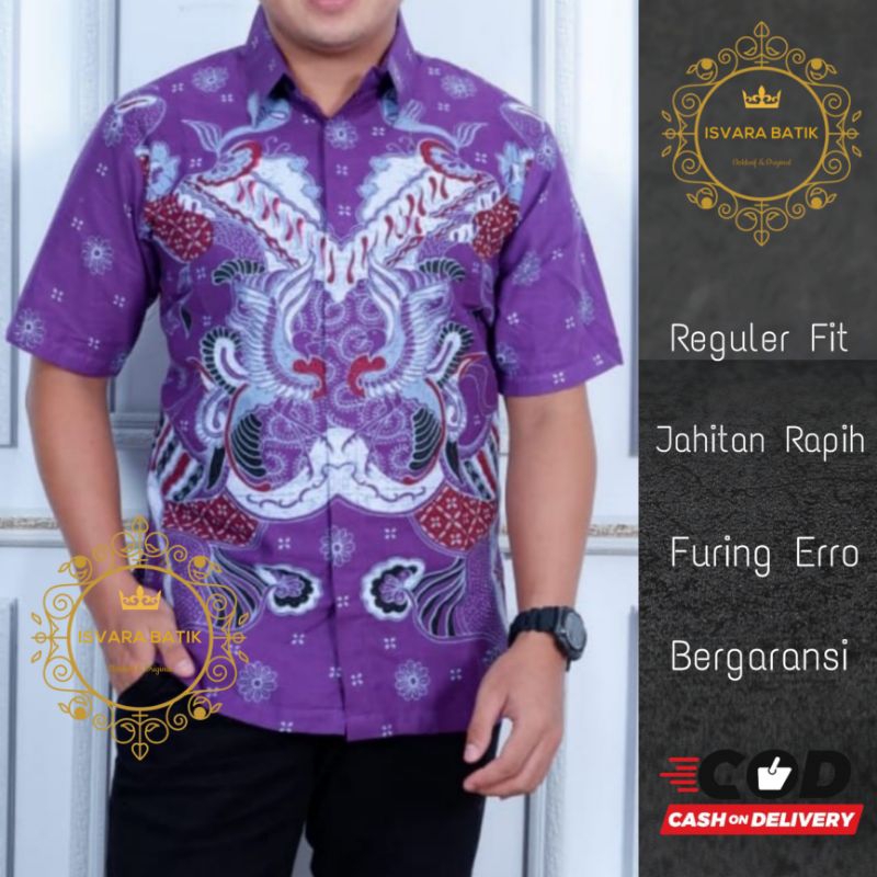 Kemeja batik pria lengan pendek warna ungu terong kemeja batik lengan panjang warna ungu  BASKORO UN