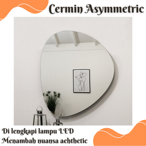 (sehari jadi) cermin dinding asymmetric lapis pvc lampu led / cermin dinding / cermin asymmetric / c