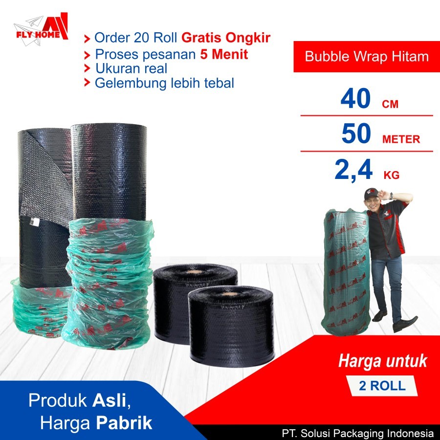 

FLYHOME Bubble wrap hitam 40cm potongan 2,4kg 2 roll hitam 40x50meter