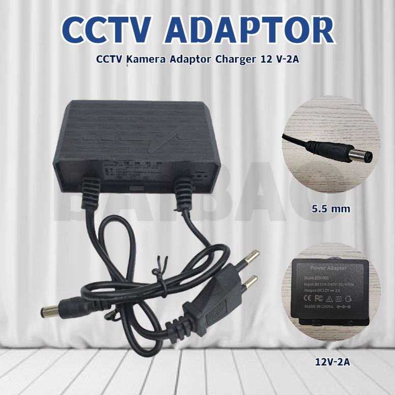 BAIBAO Kamera CCTV Kabel Adaptor Yang 12V 2A CCTV Adaptor