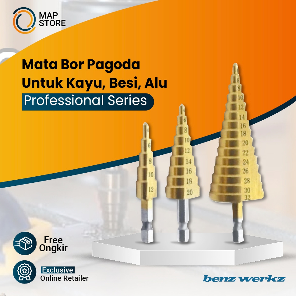 Mata Bor Pagoda Kerucut / Mata Bor Step Drill Besi 4-20mm Benz Wekz
