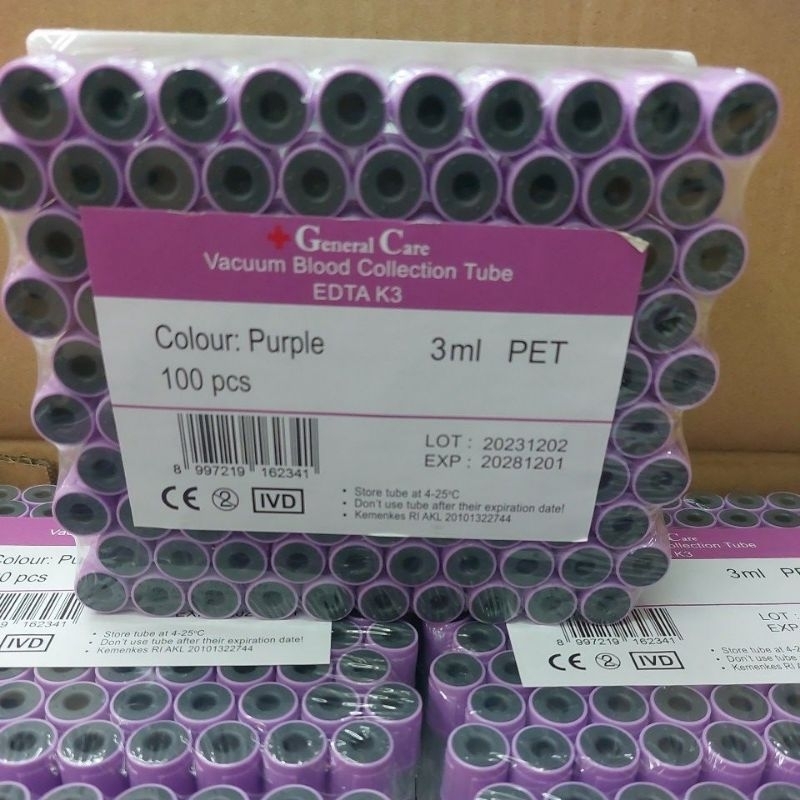 EDTA 3ml general care PET (plastik) tabung darah gc harga 1pack