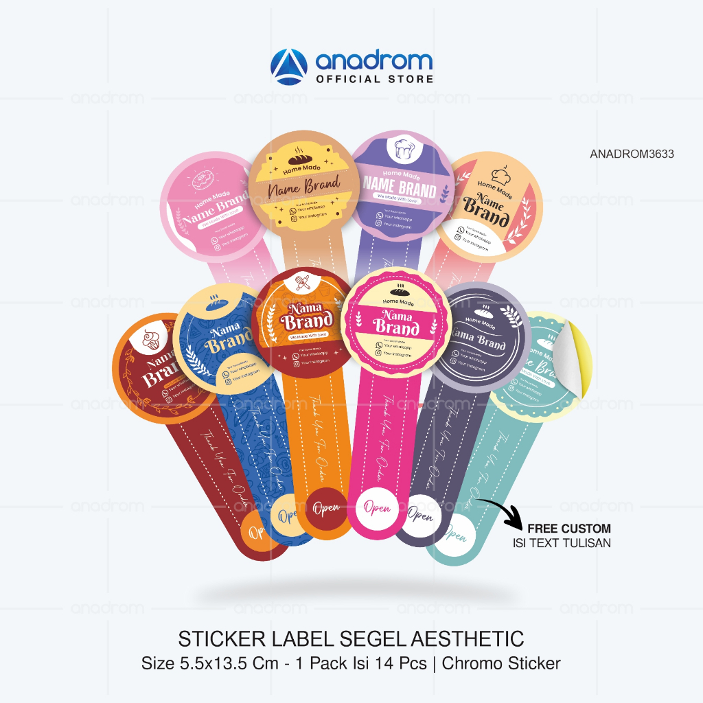 

[1 Pack] Stiker Label Segel Box Kue Custom | Sticker Label Segel Toples Kue Aesthetic | Size 5.5x13.5 Cm 1 Pack Isi 14 Pcs | Anadrom 3633