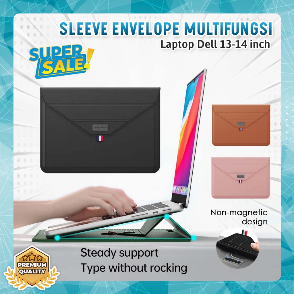 Tas Laptop Dell 13 14 inch Latitude XPS  Sleeve Envelope Bag Stand Case Leather