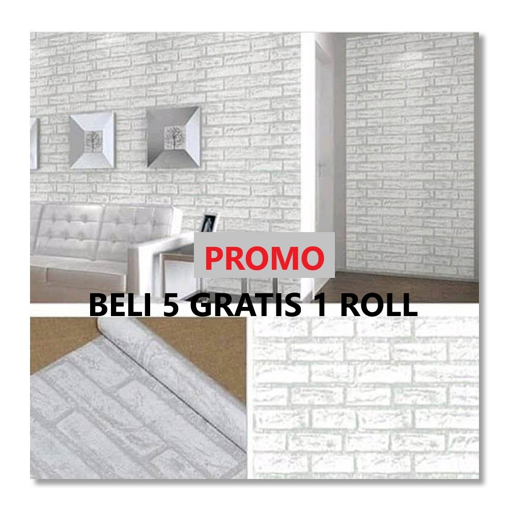 10 Meter Beli 5 Gratis 1 Roll Wallpaper Stiker Dinding Kamar Tidur Ruang Tamu Aesthetic Motif Bata L