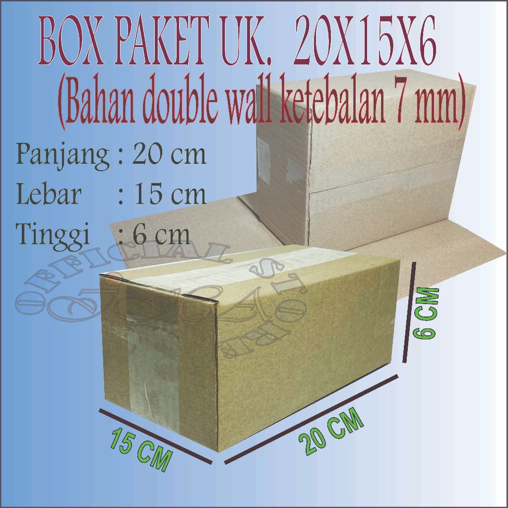 

Kardus uk. 20x15x6 bahan DOUBLE WALL box paket online murah packaging