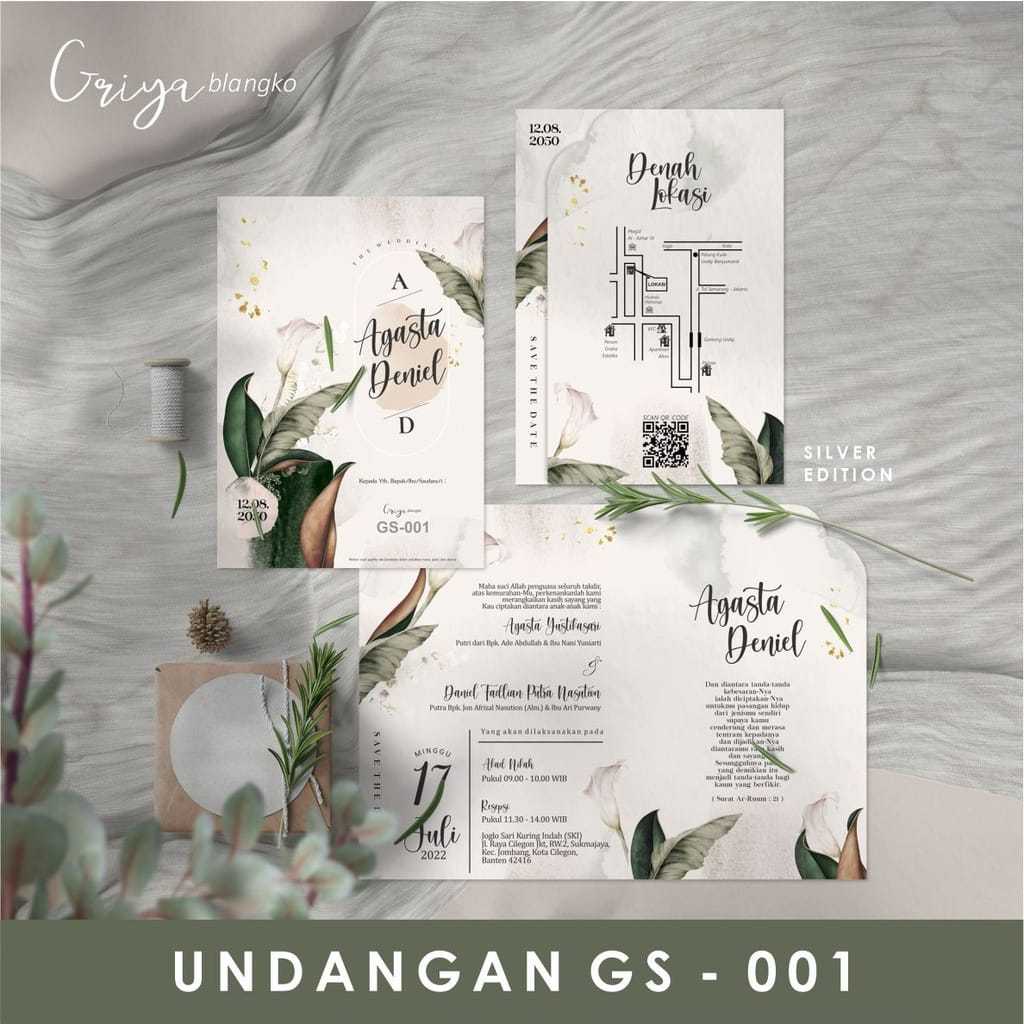 Griya GS 001 Undangan Pernikahan Sudah Cetak Siap Pakai Free Plastik dan Label | Kertas Blangko Unda