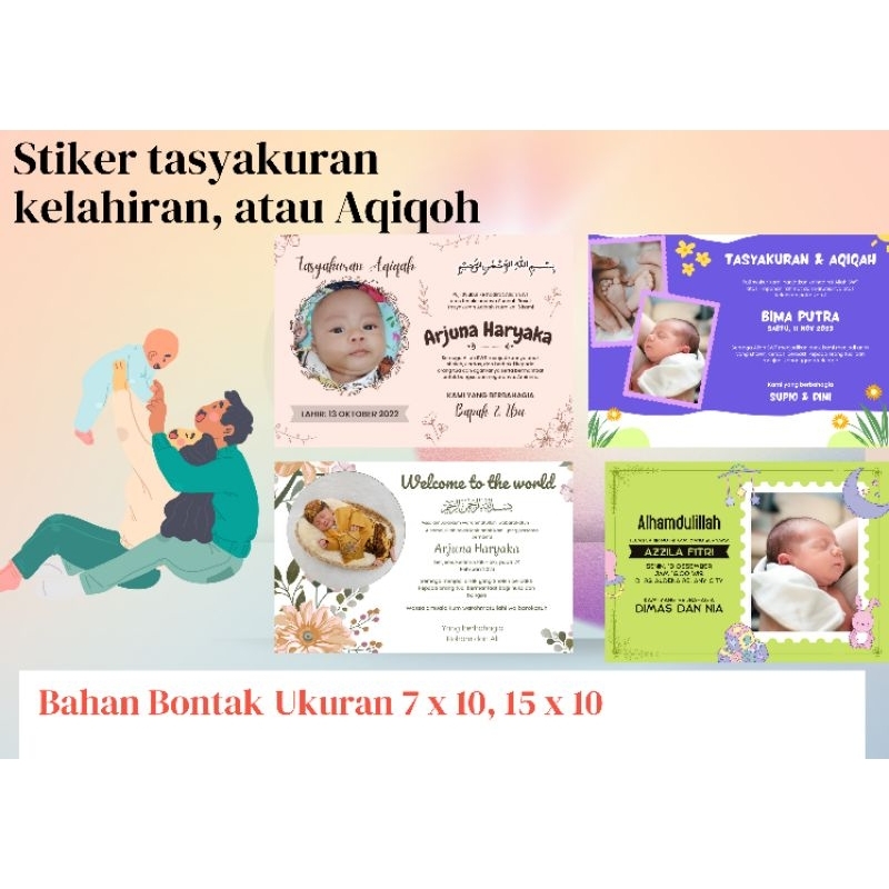 

Cetak stiker tasyakuran kelahiran atau Aqiqoh/ukuran 15x10, 7x10.