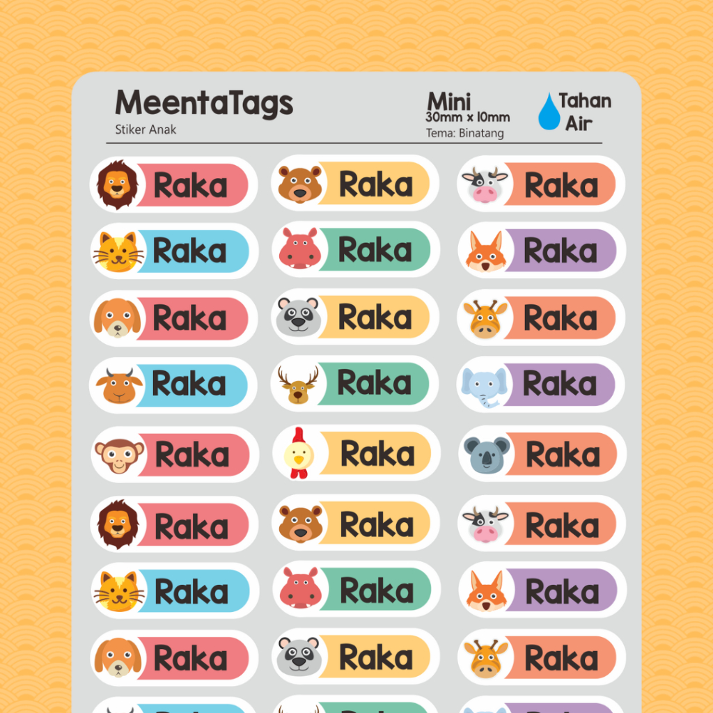 

Stiker Label Nama Anak Custom Mini Berbagai Tema - Waterproof