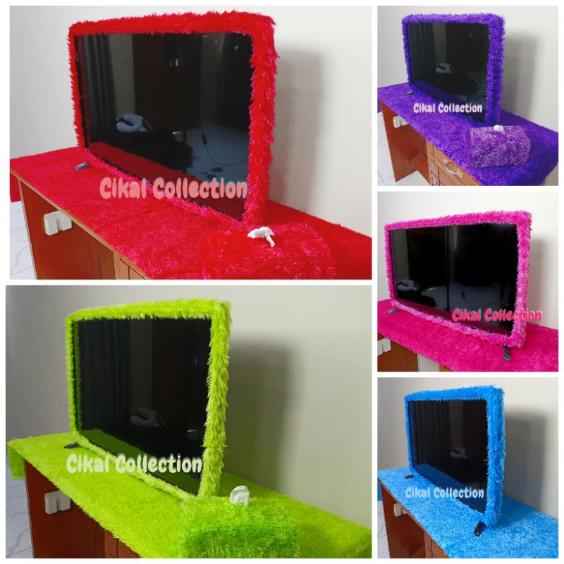 Bando TV LED Bulu Size 14-32 inch / Sarung TV LED / Taplak Meja TV + Bando TV LED Bulu Paket HEMAT