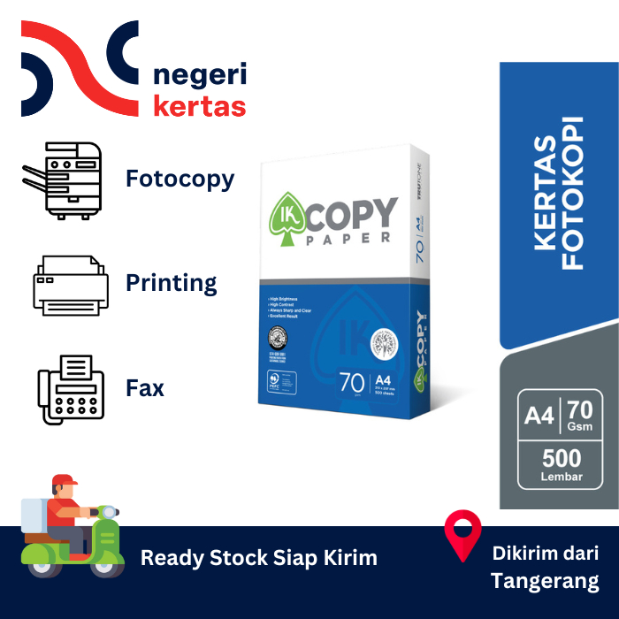 

Kertas HVS/Kertas Fotocopy A4 70 Gram IK Copy Paper HARGA PROMO!!