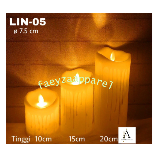 LIN05 Lilin LED Melted Plain BESAR Baterai Elektrik Api Bergoyang 10 / 15 / 20cm