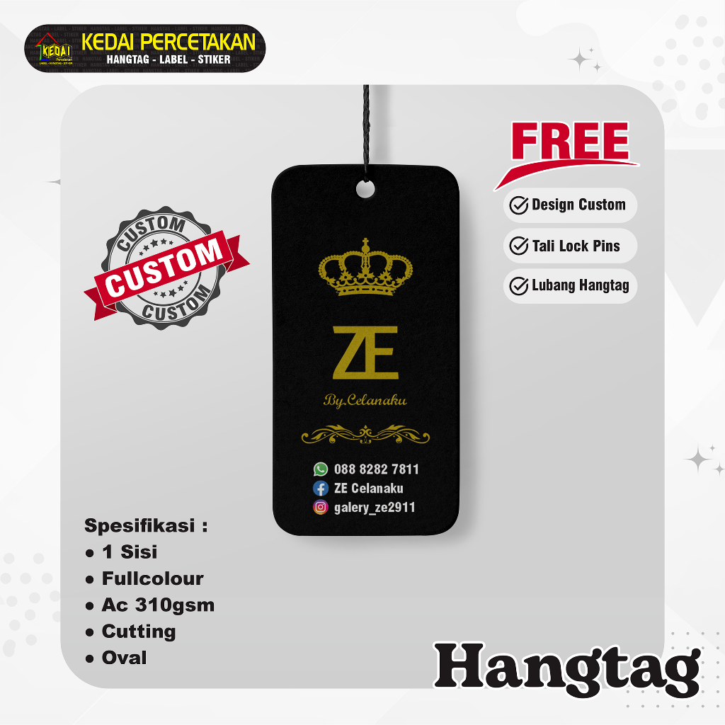 

hantag aksesoris handtag Souvenir hangtag Custom hentek thank you handstag merk price tag label baju lebel merek bonus tali (SCO) 1 Sisi
