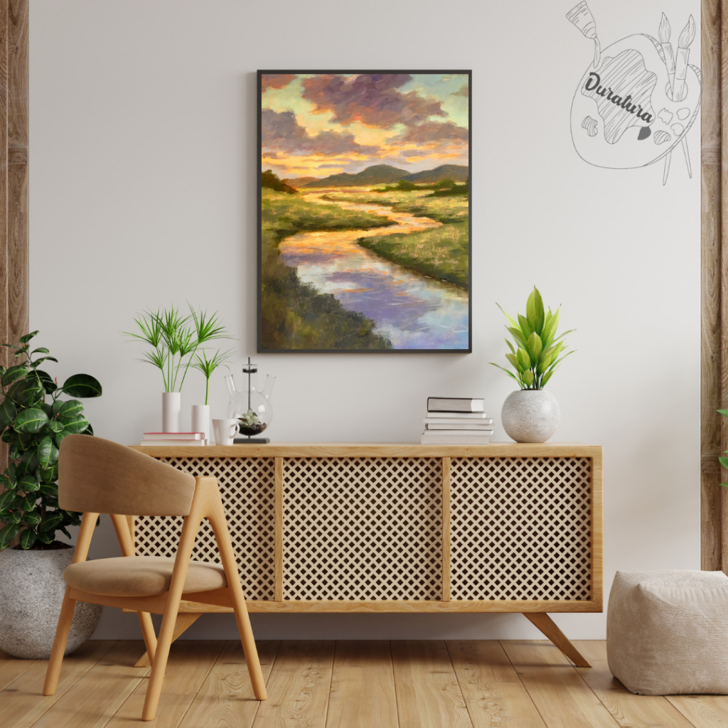 lukisan pemandangan sungai cantik hiasan dinding 1