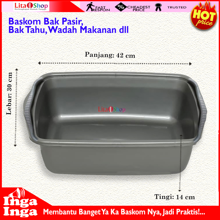 Bak Baskom Segi / Bak Tahu / Bak Pasir / Hidroponik / Kucing Plastik Besar