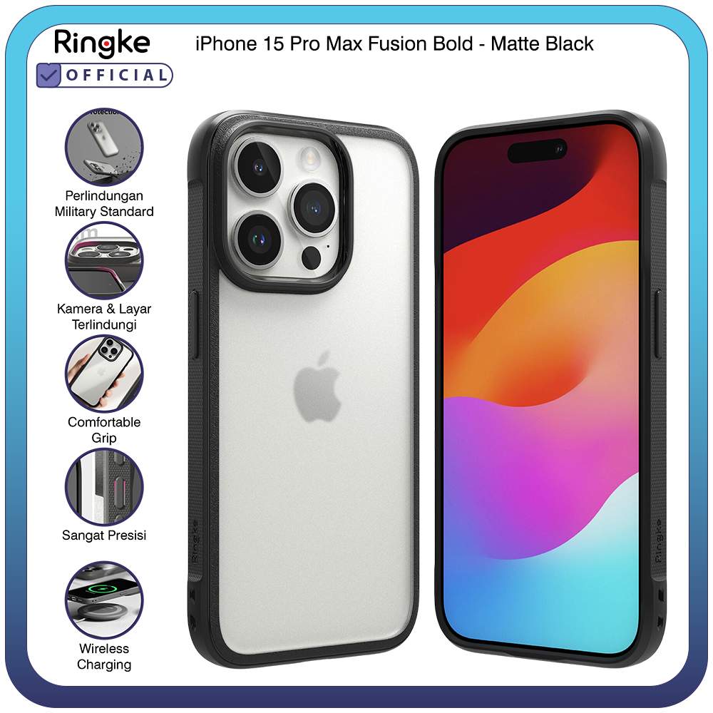 Ringke iPhone 15 Pro Max Fusion Bold Matte Black Casing Softcase Tipis