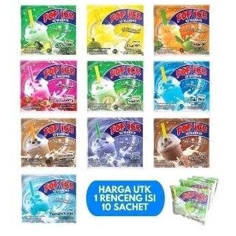 

Pop ice 25gr Es Blender Per Renceng isi 10 Sachet Minuman Serbuk Aneka Rasa Durian Melon Coklat