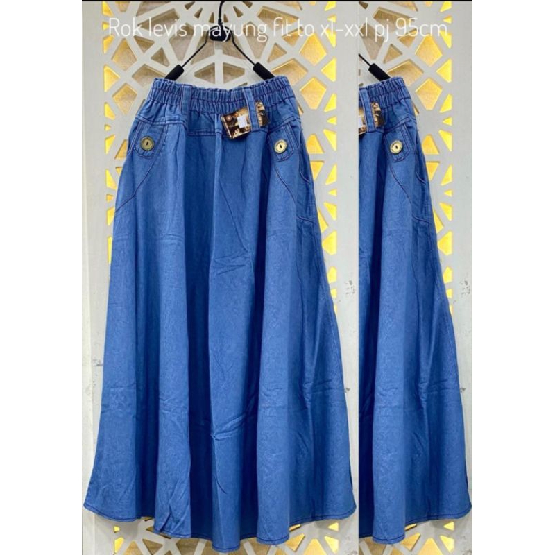 Rok Jeans Wash Mayung Saku Cargo Karet Pinggang Keluling