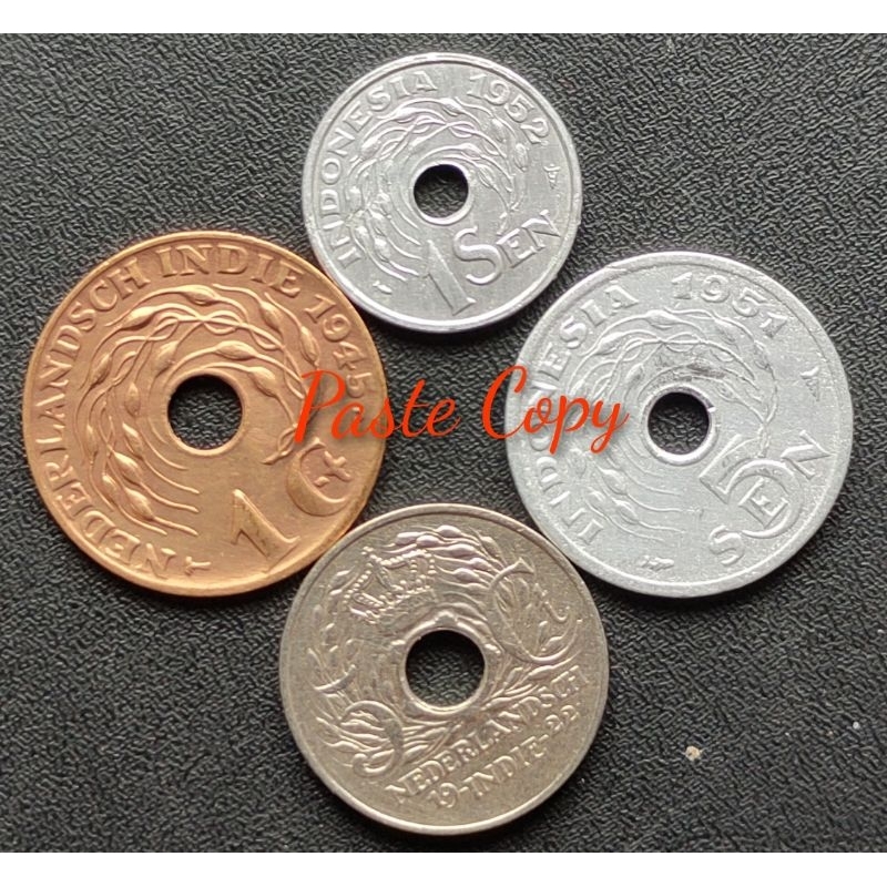 uang kuno 4 Keping KOIN PECAHAN CENT BOLONG NEDERLANDSCH INDIE