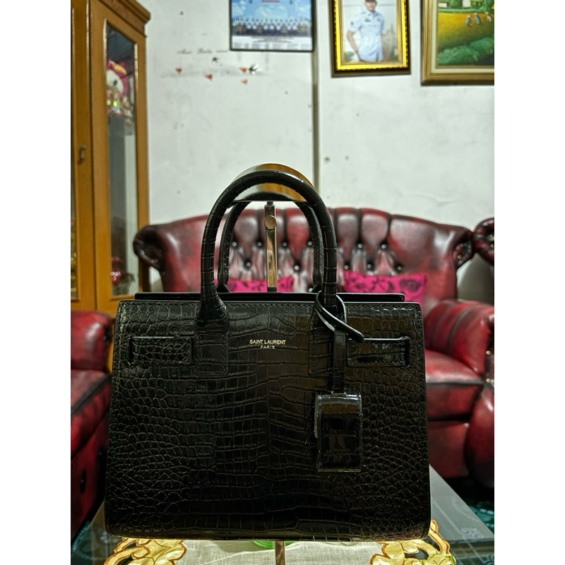 tas yves saint laurent paris black croco ysl tas wanita croco