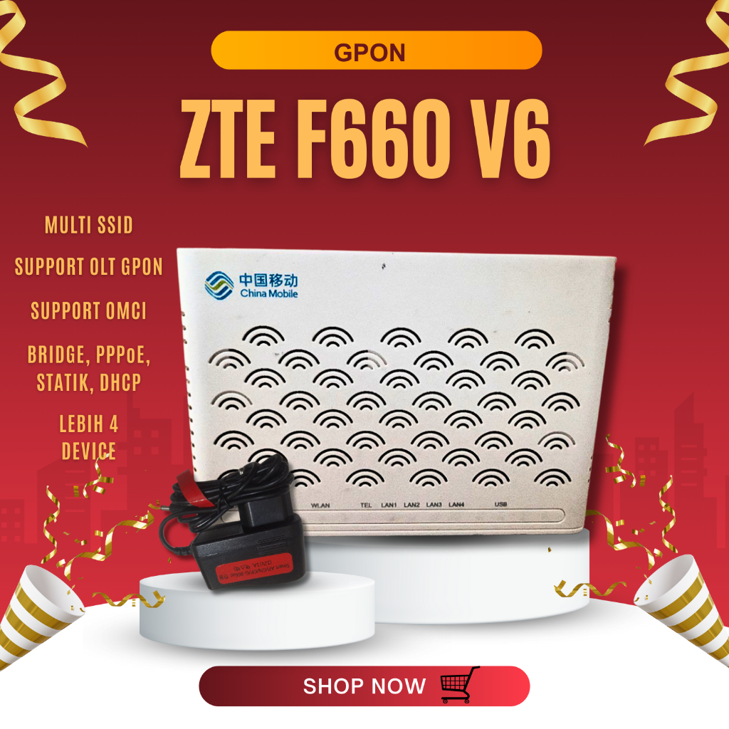 MODEM GPON ZTE F660 V6 INCLUDE ADAPTOR - BERGARANSI
