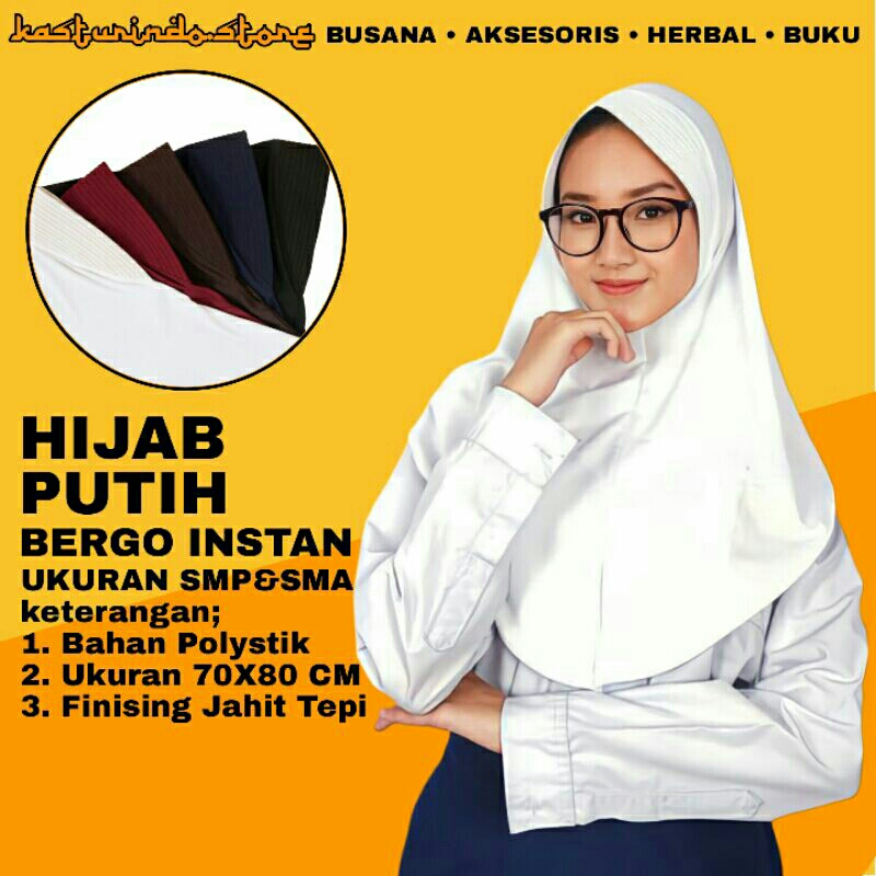 Hijab Jilbab Bergo Sekolah Warna Putih Ukuran SMP SMA Kerudung Putih