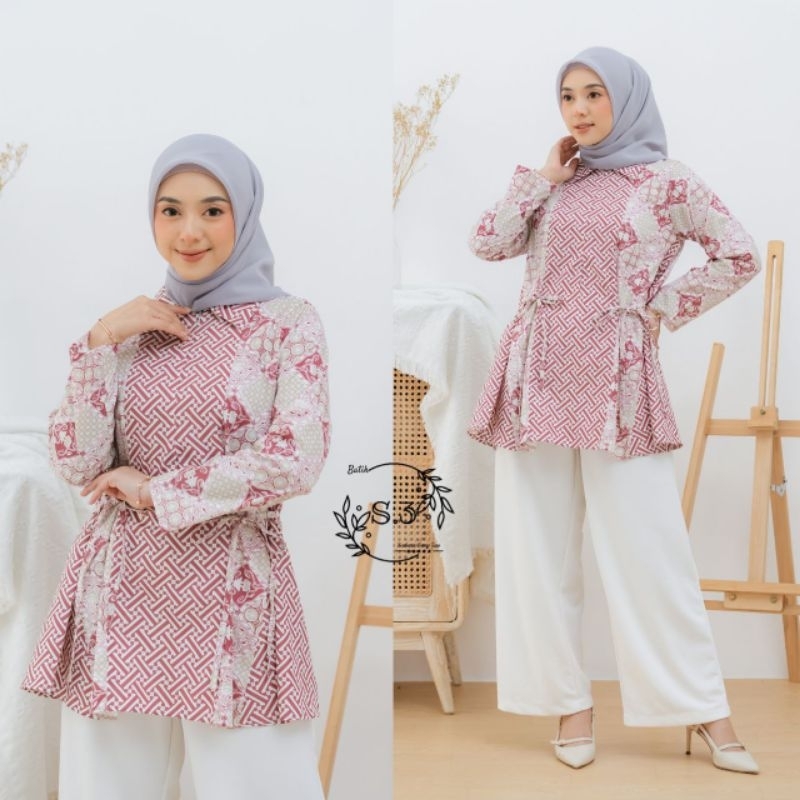 Baju batik wanita Atasan bluse terbaru modern seragam Resepsi kantor kerja original