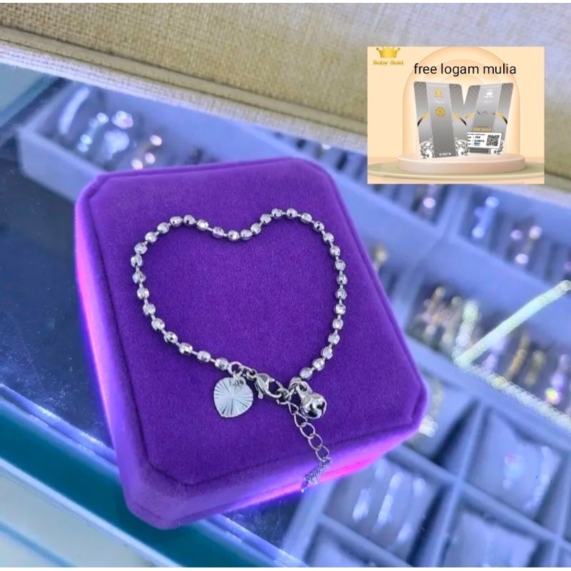 Gelang Tangan Biji Lada Titanium Silver Wanita Anti Karat Perhiasan Lapis Emas Putih Asli Ori Import