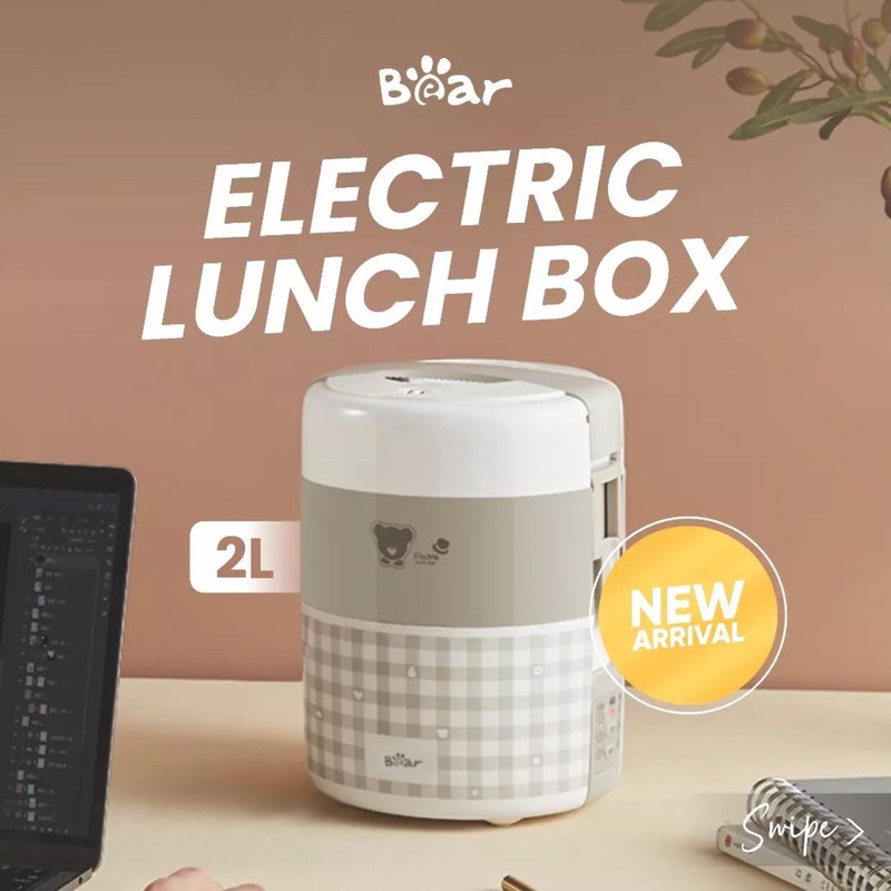 Bear Electric Lunch Box 2L - Lunch Box Travel Size Multifungsi - Kotak Bekal Elektrik