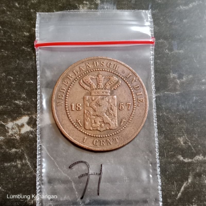KVLK71 Nederlandsch indie uang Jaman Belanda 1 cent 1857