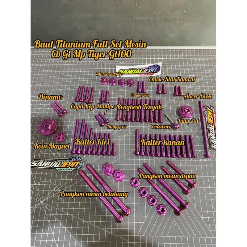 BAUT TITANIUM FULL SET MESIN HEREX MEGAPRO TIGER GL MAX GL PRO CB GL 100 CB100 CB125 BAUT TITANIUM S